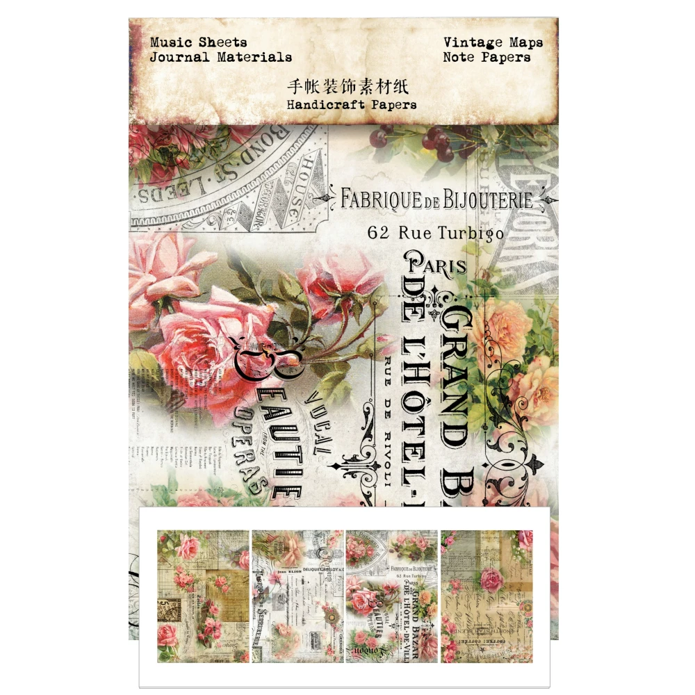 4sheets Vintage Rose TN Material Paper DIY scrapbooking junk journal base collage gift wrapping decoration material paper