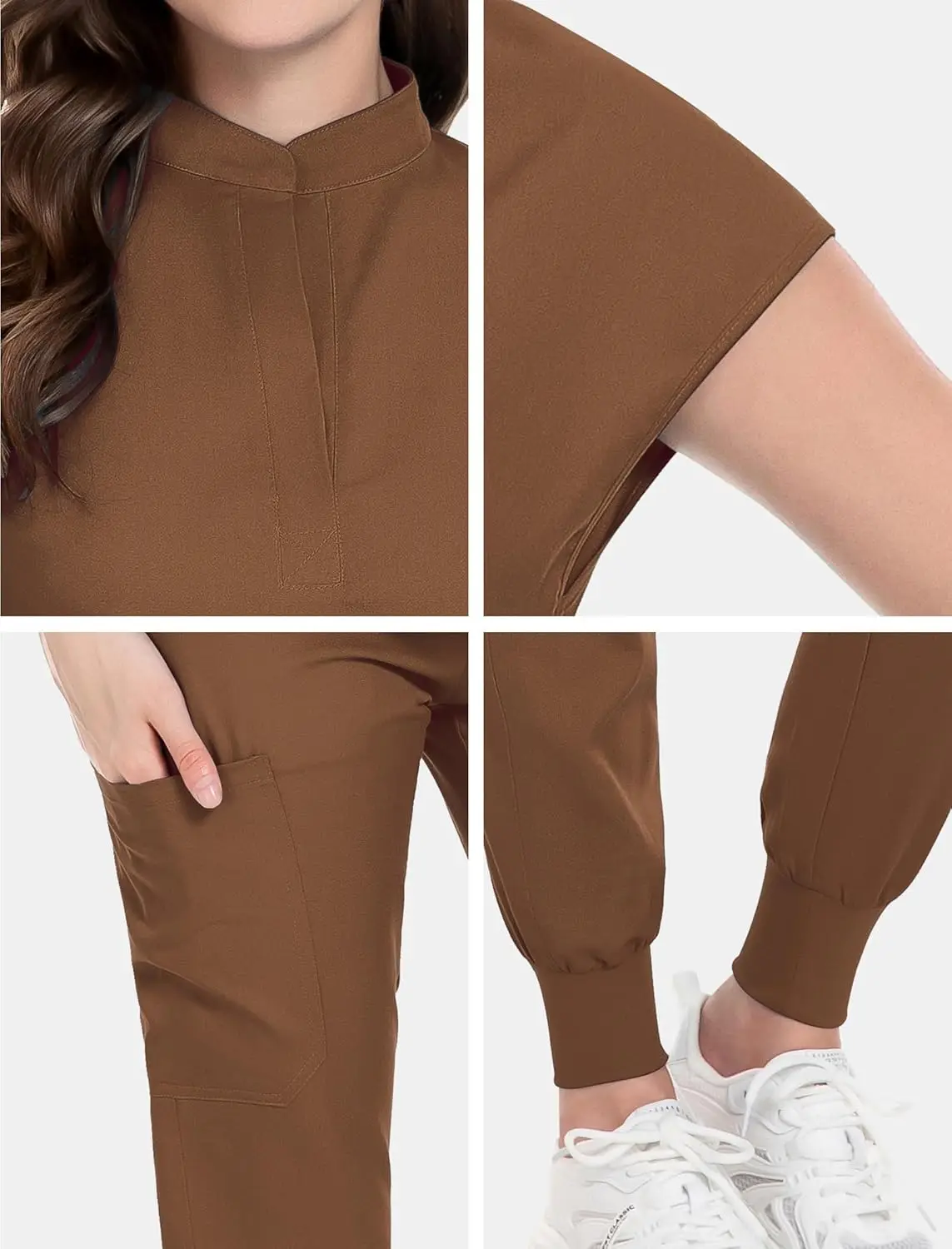 Niaahinn Scrubs Set voor Vrouwen Verpleegster Uniform Joggerpak Stretch Top & Broek met Multi Pocket voor Verpleegkundige Schoonheidsspecialiste Werkkleding