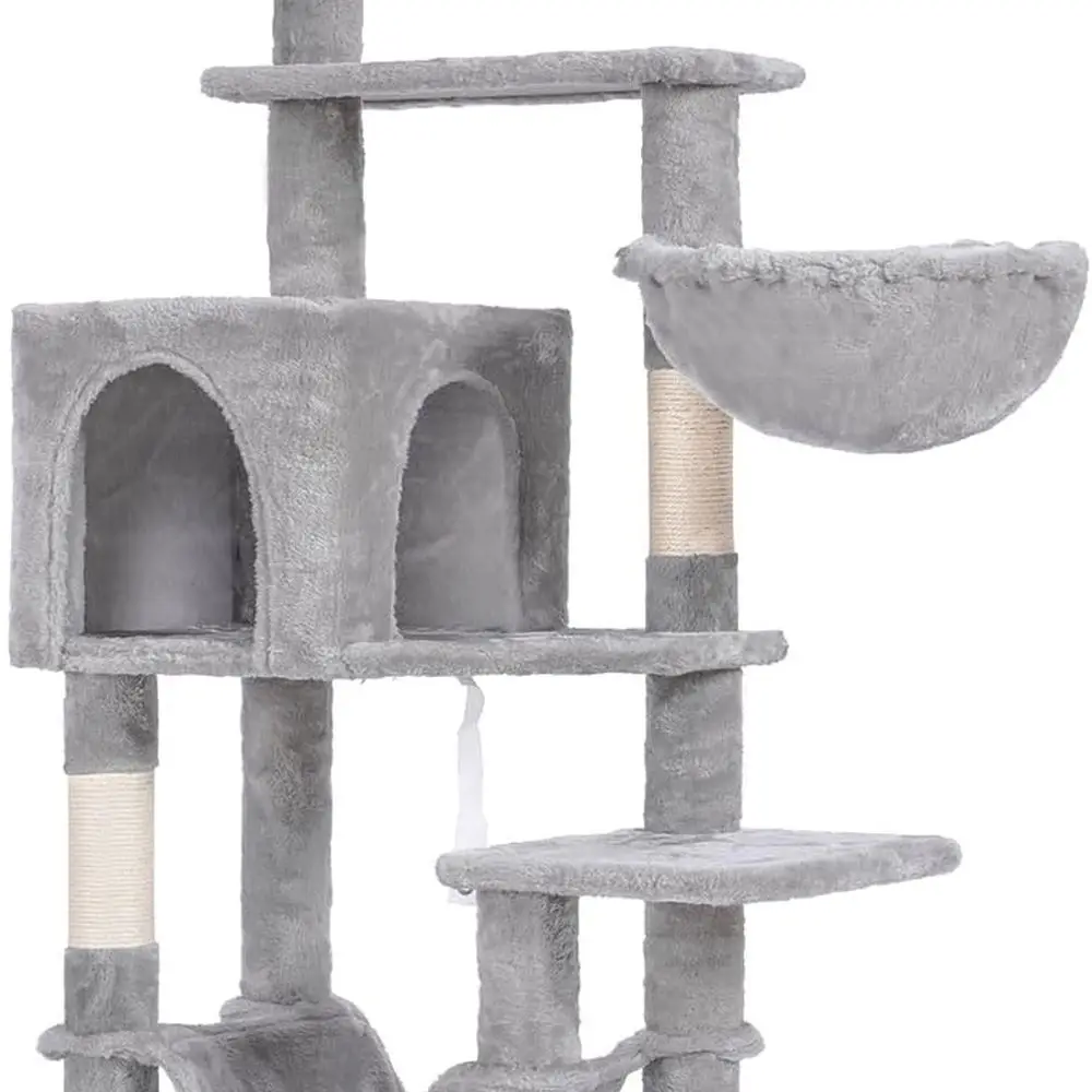 Indoor Multi-Level Cat Tree with Large Hammock, Sisal Scratching Posts, and Top Perch, Light Gray