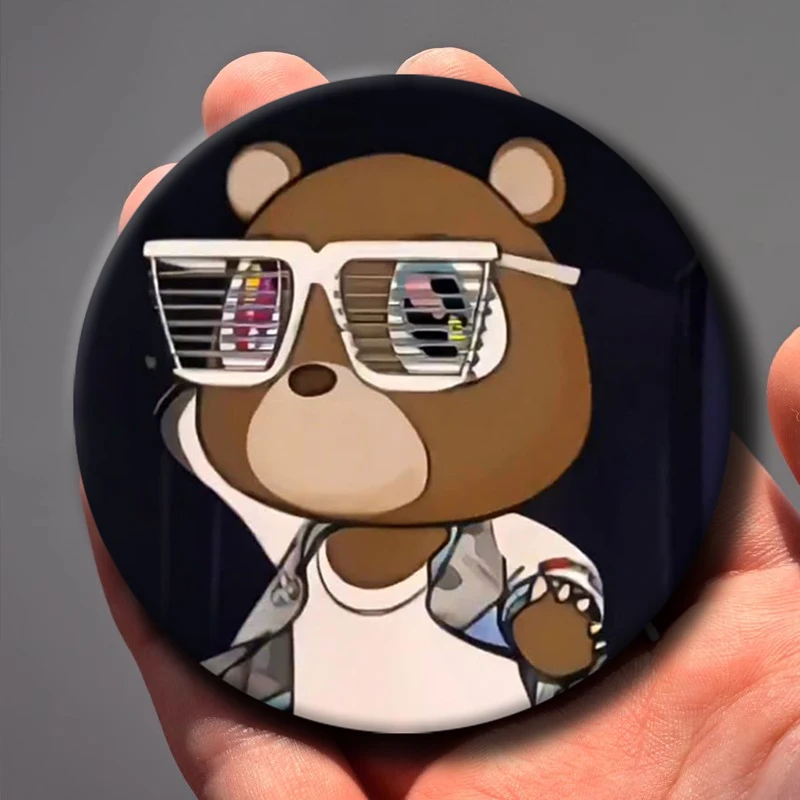 1PC K-Kanye West Album D-Dropout Bear Creative Tinplate Soft Button Pins Animal Icon Brooch Lapel Backpack Badge Accessories Pin