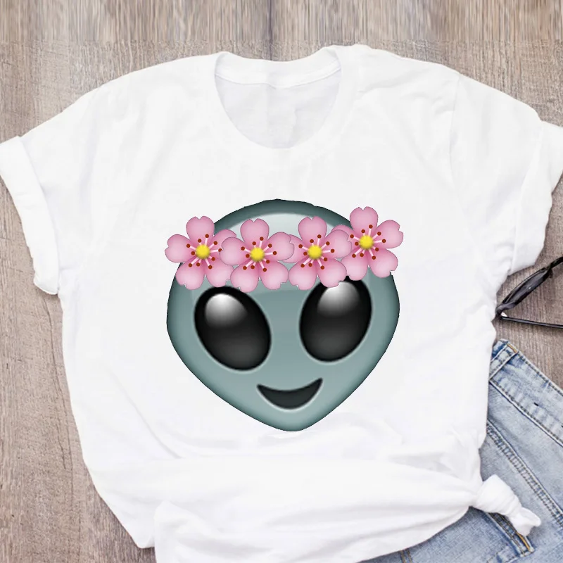 T-shirt Streetwear divertente da donna magliette bianche carine abbigliamento femminile magliette grafiche aliene stampa cartone animato Y2k vestiti T-shirt da donna