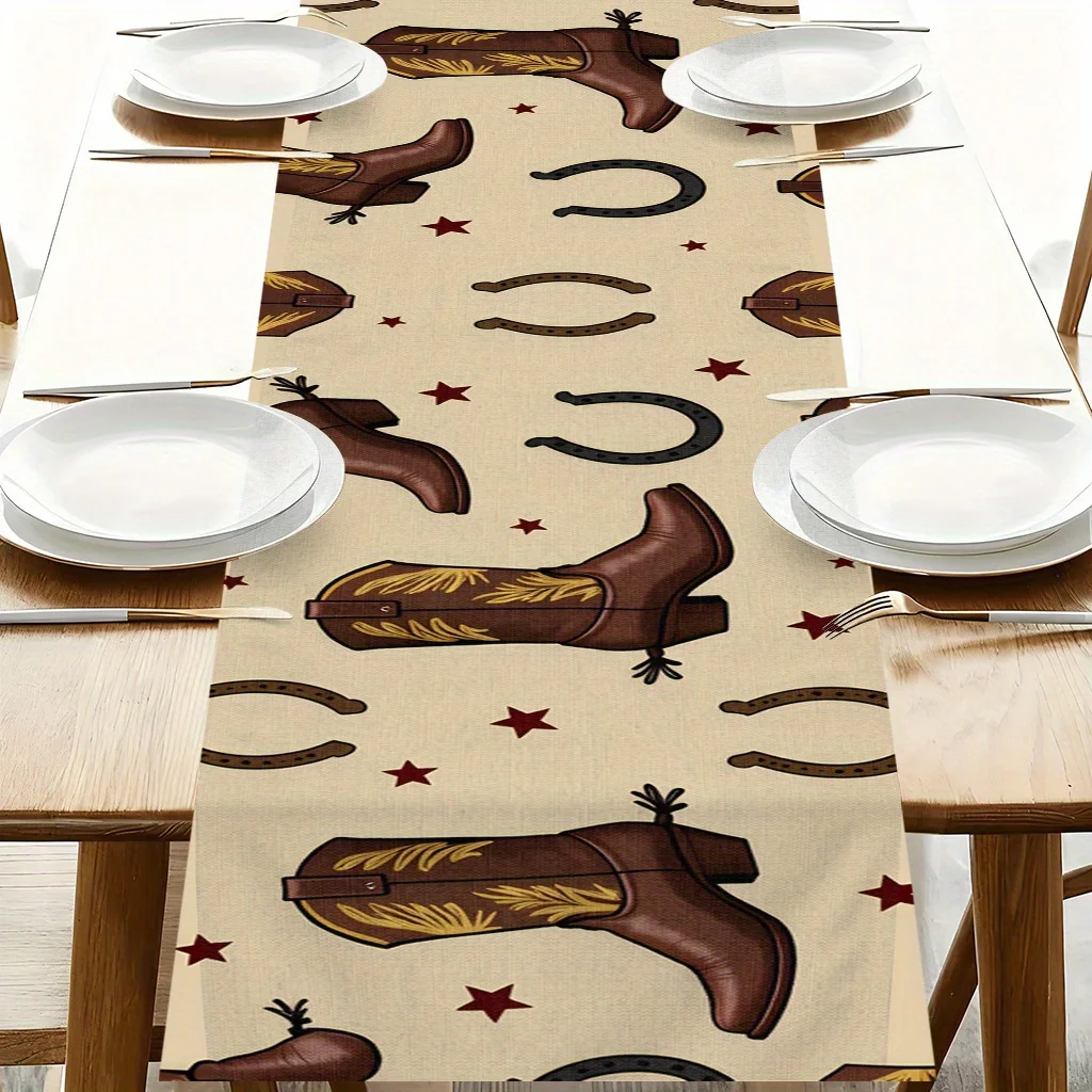 Cowboy Boot Print Table Runner, Durable & Stain-Resistant, Daily & Party Kitchen Home Table Runner