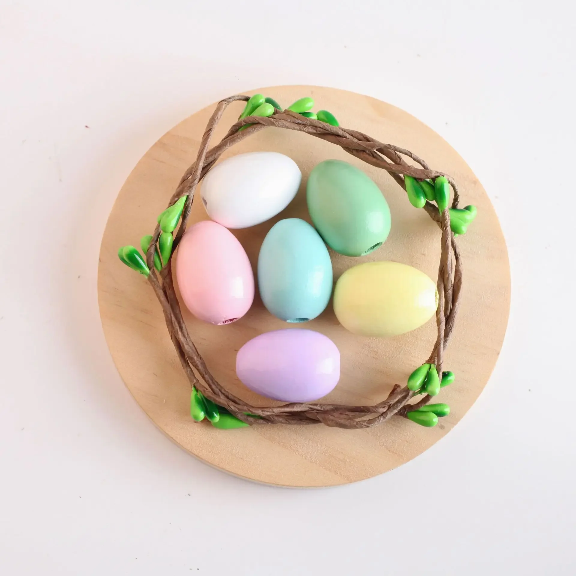 50Pcs/Pack Easter Day Painted Eggs Wooden Beads DIY Kids Toys Bracelet Accessories