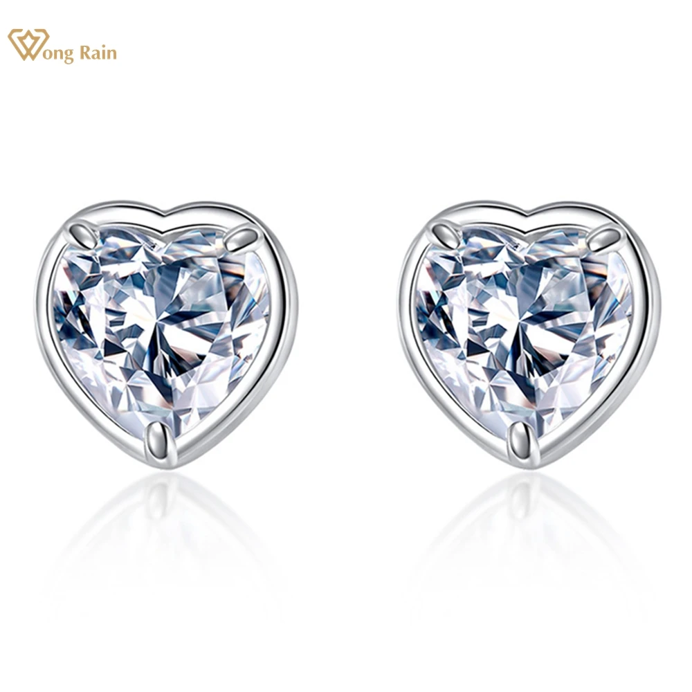 

Wong Rain 100% 925 Sterling Silver VVS1 3EX D Color Heart Cut 8 MM Real Moissanite Diamond Gems Ear Studs Earrings Fine Jewelry