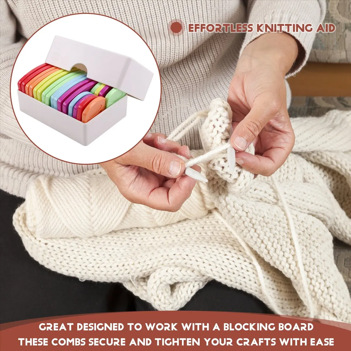 A50U 20Pcs DIY Knit Blockers Set Stainless Steel Knitting Blocking Mats and Pins with 2 Sizes for DIY Knit Crocheting