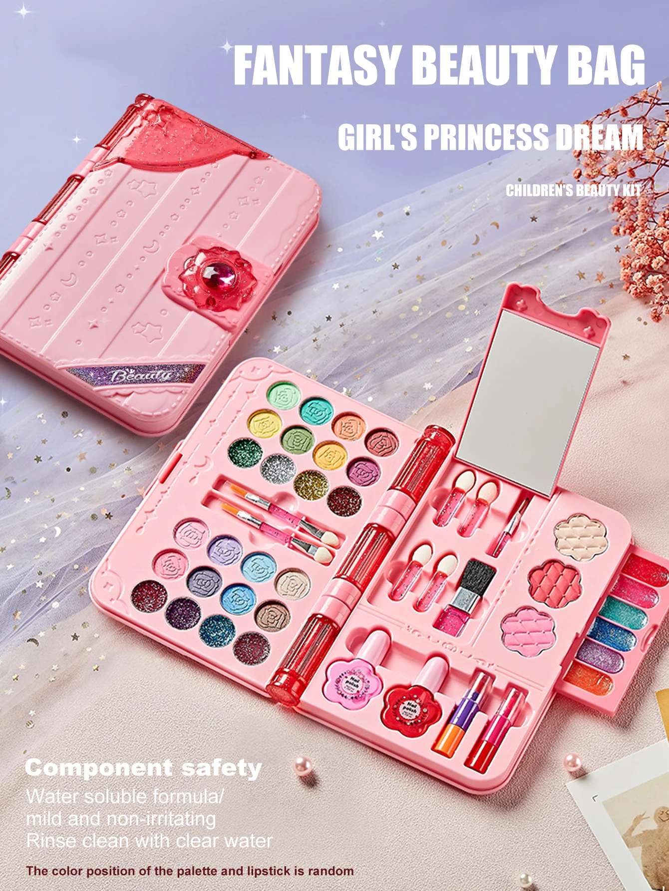 Kit trucco per bambini per ragazza Set di giocattoli lavabili per trucco con specchio Set di vestiti di bellezza Giocattoli per età 3 4 5 6 7 8 9 10 11 12 anni