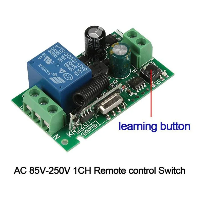 GERMA 433Mhz Wireless Remote Control Switch AC 110V 220V 1CH RF Relay Receiver Module + 2botton Transmitter for Garbage Gate