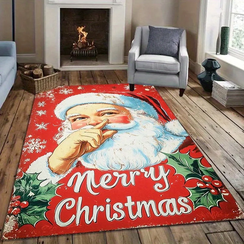

Santa Claus Vintage Christmas Rug - Retro Holiday Spirit for Family Rooms Merry Xmas Mat Anti slip carpet can be machine washed