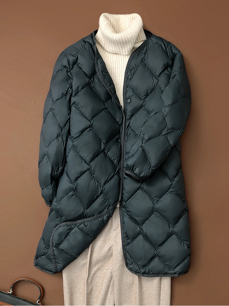 NewBang-Doudoune Longue Ultra Légère pour Femme, Manteau en Duvet de Canard, Diamant, Chaud, observateur, Col Rond
