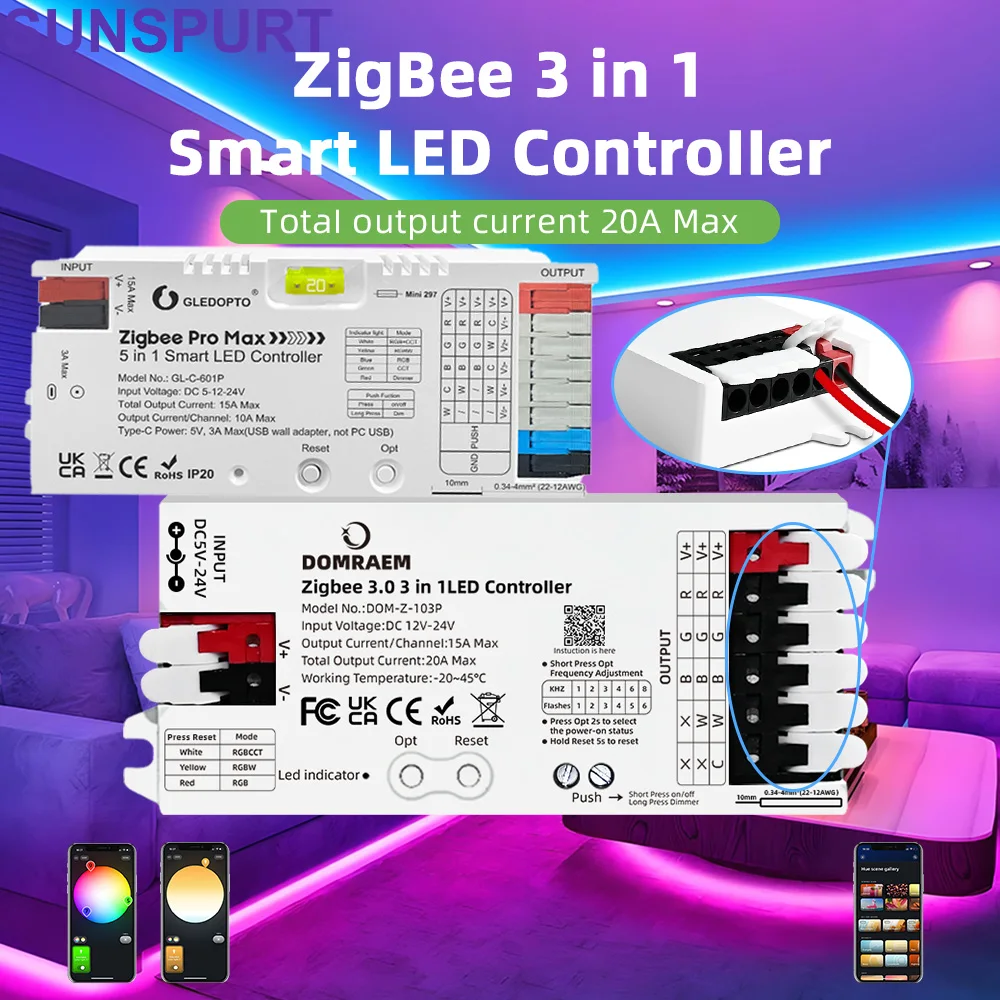 

Светодиодный контроллер DOMRAEM Zigbee 3.0 Smart 5 в 1 DIMMER WW/CW RGB RGBWCCT Strips работает с концентраторами 3.0 (Hu*e/Echo Plus и т. д. )Alexa/APP