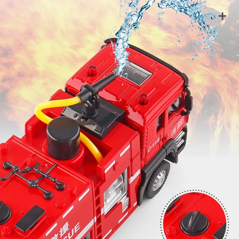 Large Alloy Fire Truck Toy With Sound And Light Sprayable Water Tank Car Simulation Firefighter Rescue Vehicle Kids Gifts