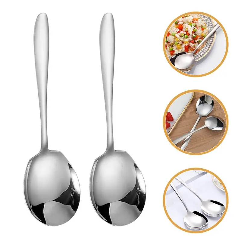 2 Pcs Serving Spoon Kitchen Supplies Soup Spoons Stainless Steel Buffet Large Utensils Student Scoops Tableware