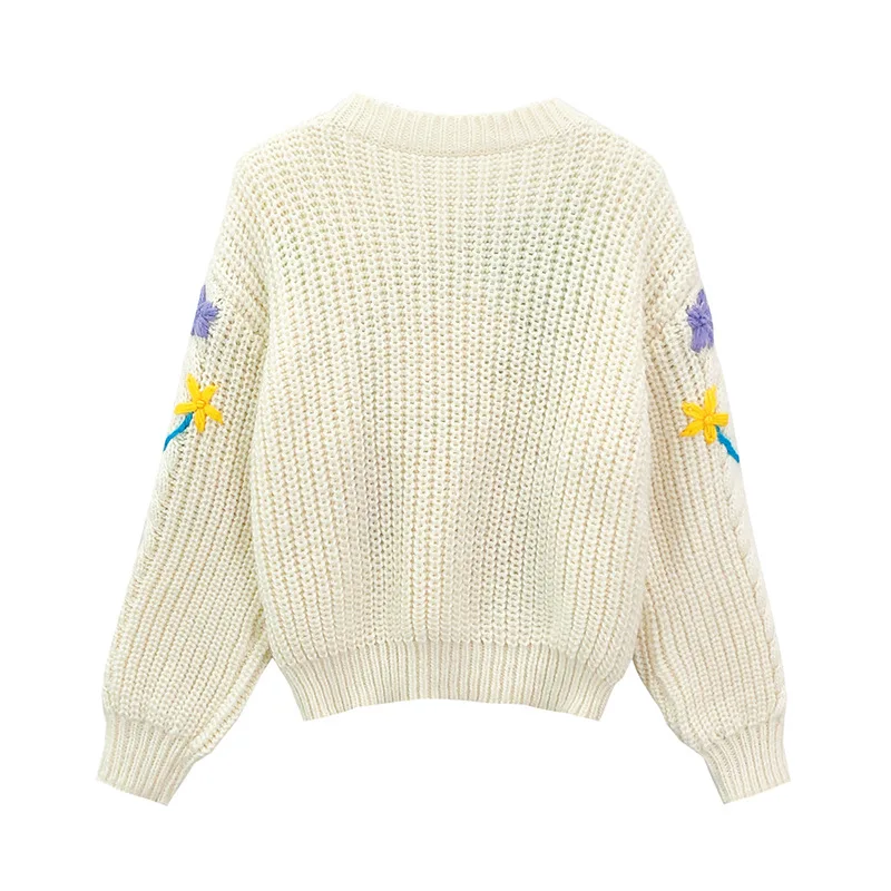 2025 춘추 중공업 파인애플 크로셰 자수 여성용 풀오버 루즈 스웨터