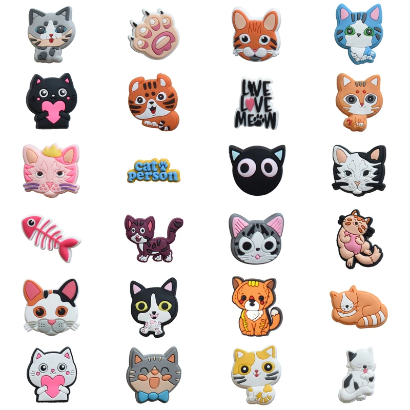 Cute Cat Shoe Charms for Crocs Accessories Women Clogs Badge Buckle Kids Pins Shoes Decoration Jeans Party Favors Boy Girl Shoes