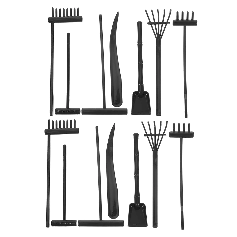 Juego de rastrillos de jardín Zen, Mini herramientas negras para casa de té, decoración de estantería, suministros duraderos de plástico, accesorios, caja de arena, 1 Juego