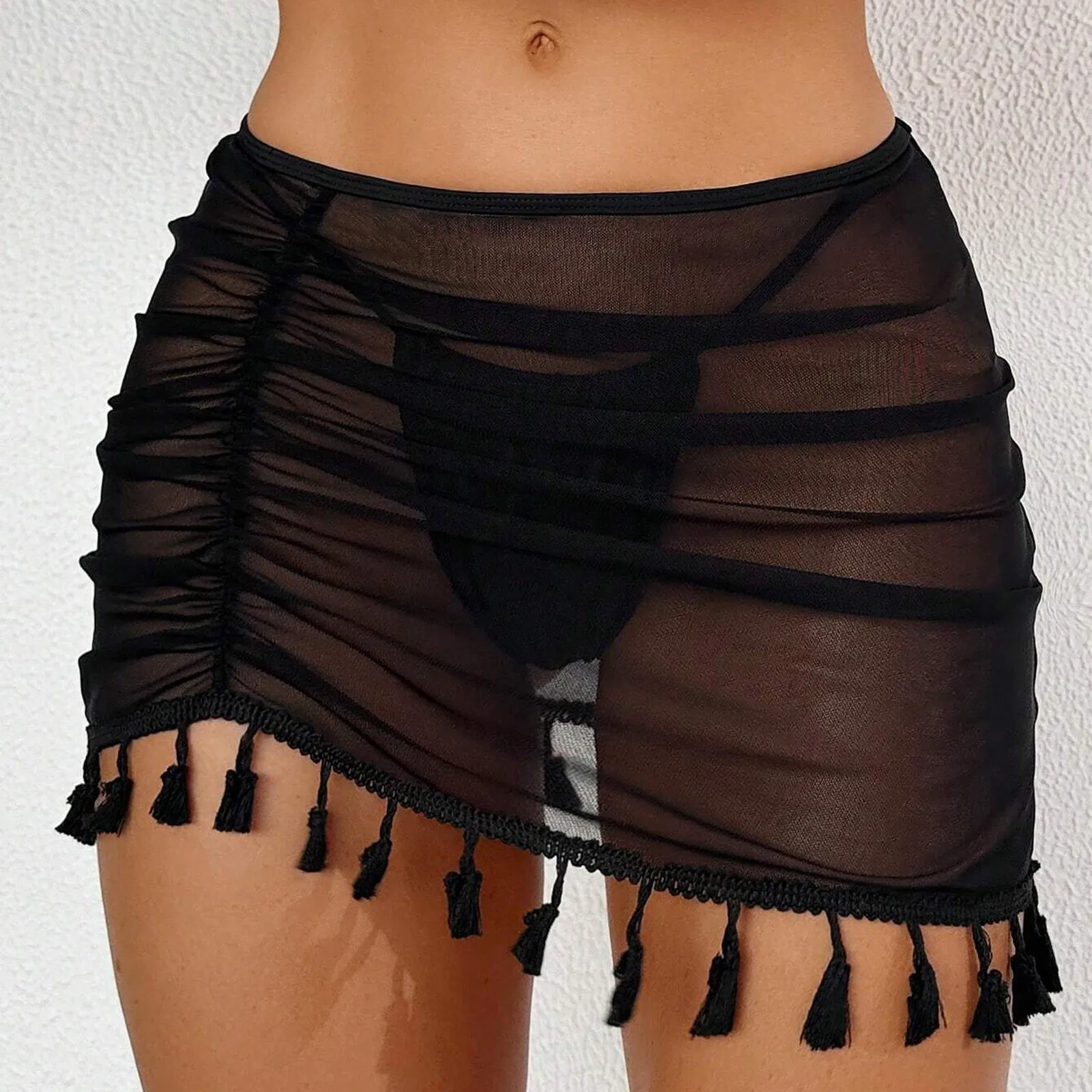 

Sexy Cover Up Shorts Swimwear Womens Transparent Tassels High Waist Beach Pants Warp Ladies Mesh Bathing Suit Swimdress Female