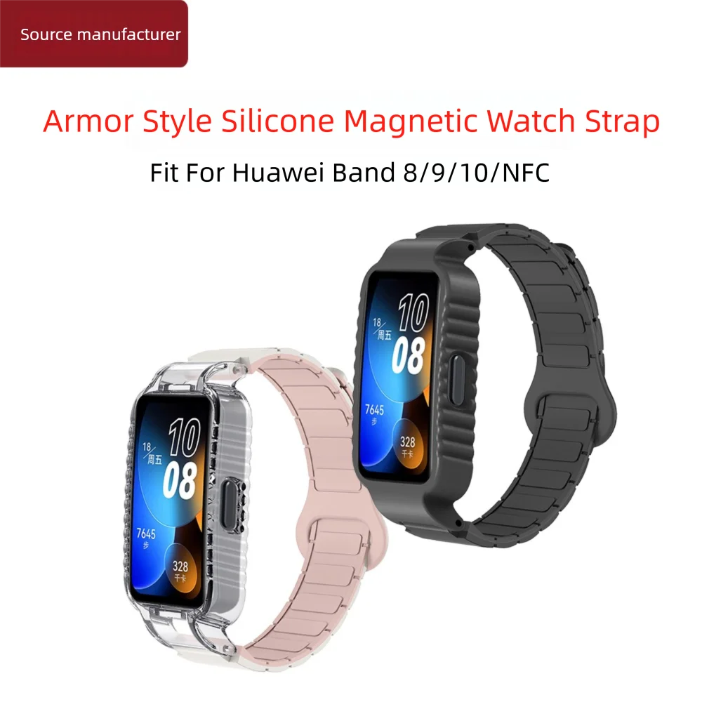 Pulseira de laço magnético de substituição + capa para huawei 8 8nfc 9 9nfc 10 10nfc estilo armadura pulseira de relógio de liberação rápida homem mulher