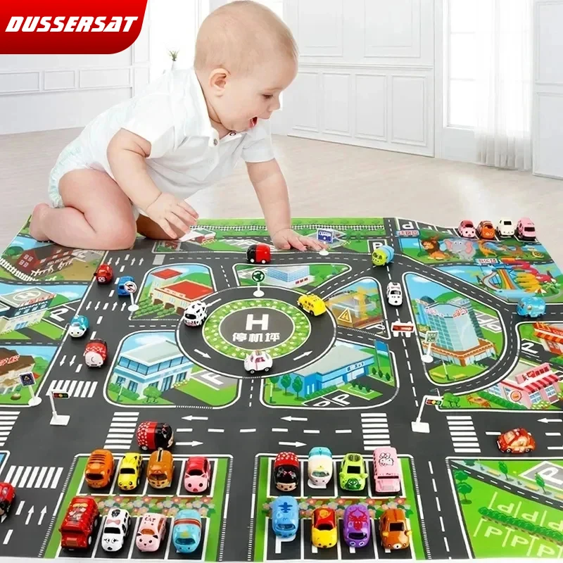 Road Mat Children Traffic Car Map Boy Girls Educational Toy Road Carpet Playmat For Baby Mats Cartoon City Rug Kids Toys Games