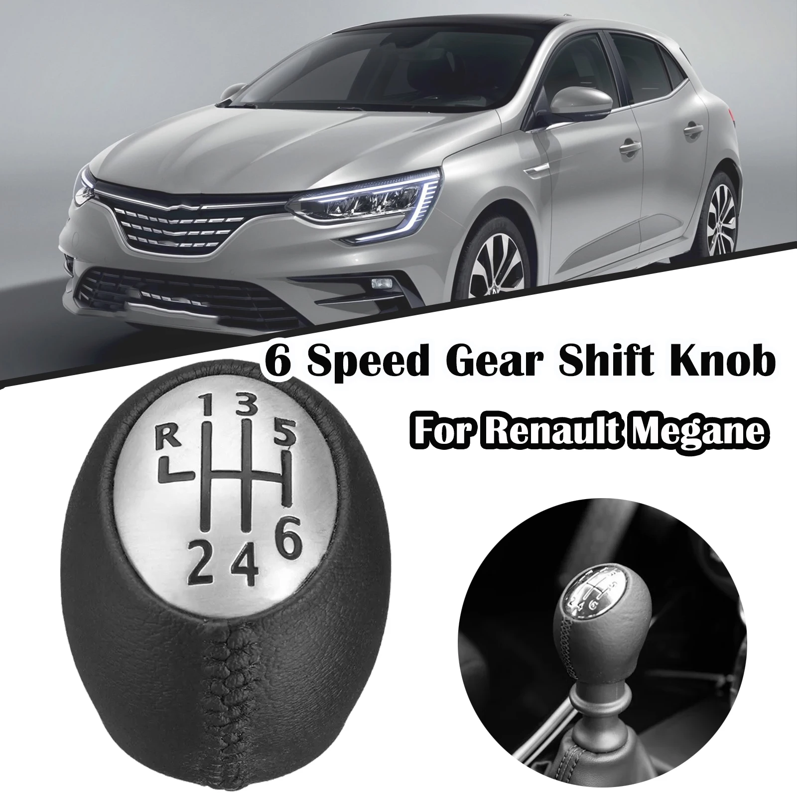 

6 Speed Gear Shift Knob Leather Handleball For Renault Megane 3 III Scala CC Spain 2008 2009 2010 2011 2012 2013 2014 2016 2017