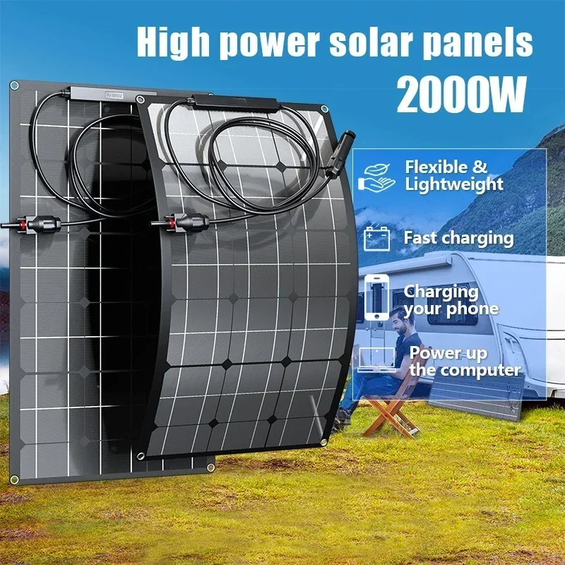 Expandable 500W-2000W Solar Panel Kits 18V 36V Adjustable Voltage Chargers for Home Backup Power RV Travel and Marine Vessel Use