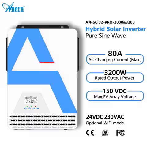 Anern 3200W 2000W Hybrid Solar Inverter 24V 12V Buil in 140A MPPT Off Grid Photovoltaic Inverters 230V MAX PV 150Vdc