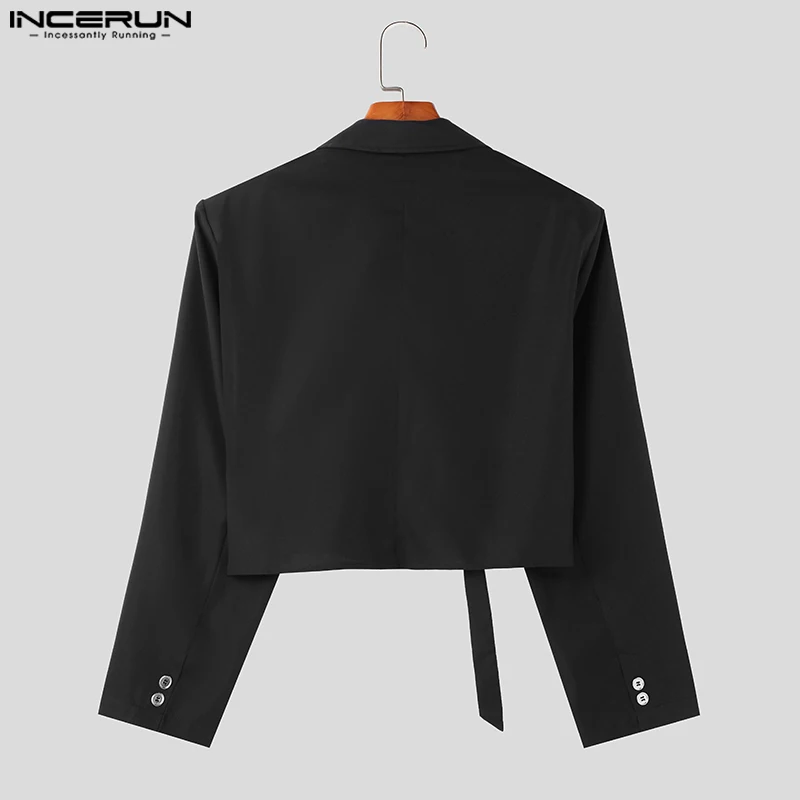 INCERUN Tops 2023 Korean Style New Men\'s Blazer Adjustable Diagonal Buckle Suit Deconstructed Design Truncated Solid Suit S-5XL