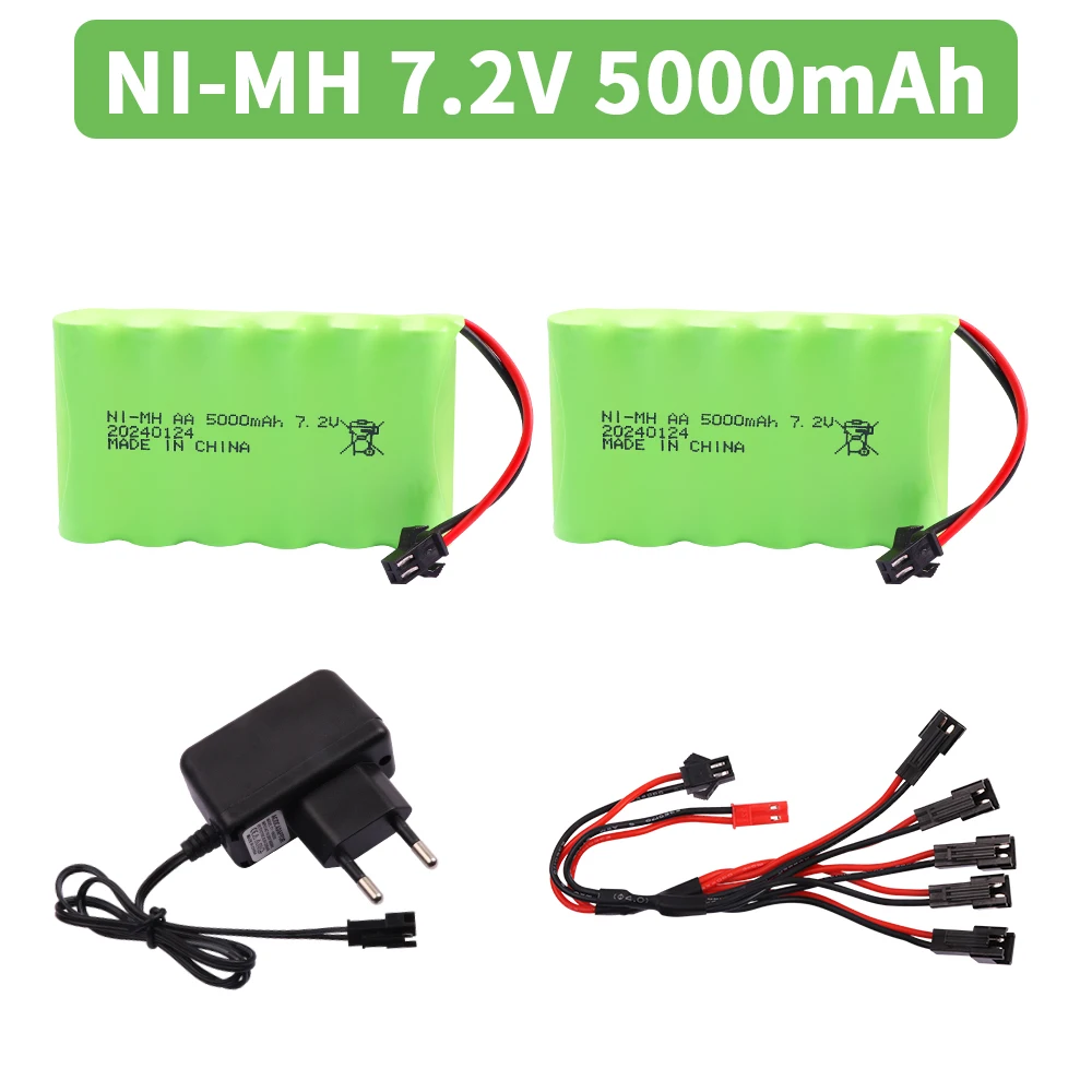 7.2V 5000mAh SM Plug Ni-MH Battery and Charger Set For RC Cars Robot Tanks Gun Boats Toys Accessories upgrade