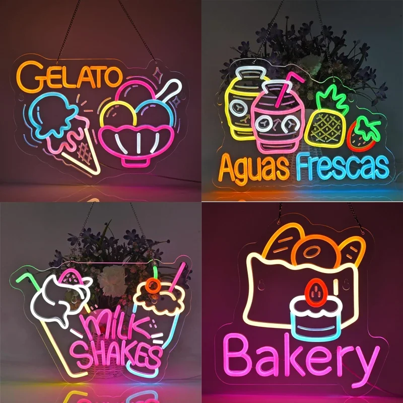 

Food Neon Sign LED Neon Sign Wall Art Decoration for Food Beverage Ice Cream Shop Frozen Yogurt Bar Tea Making Shop Decoration