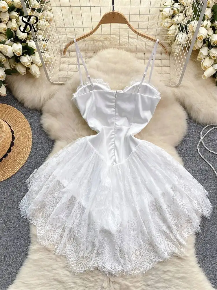 فرنسا أنيقة خمر فستان الدانتيل حزام سستة عارية الذراعين الصلبة عالية الجودة Hotsweet السيدات شيك فساتين الحفلات المسائية