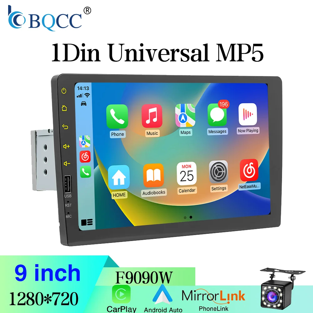 

BQCC 9 1Din Universal Car Stereo Wireless CarPlay Android Auto BT FM AM SUB Audio Player 7 Color Ambient Light Car Multimedia