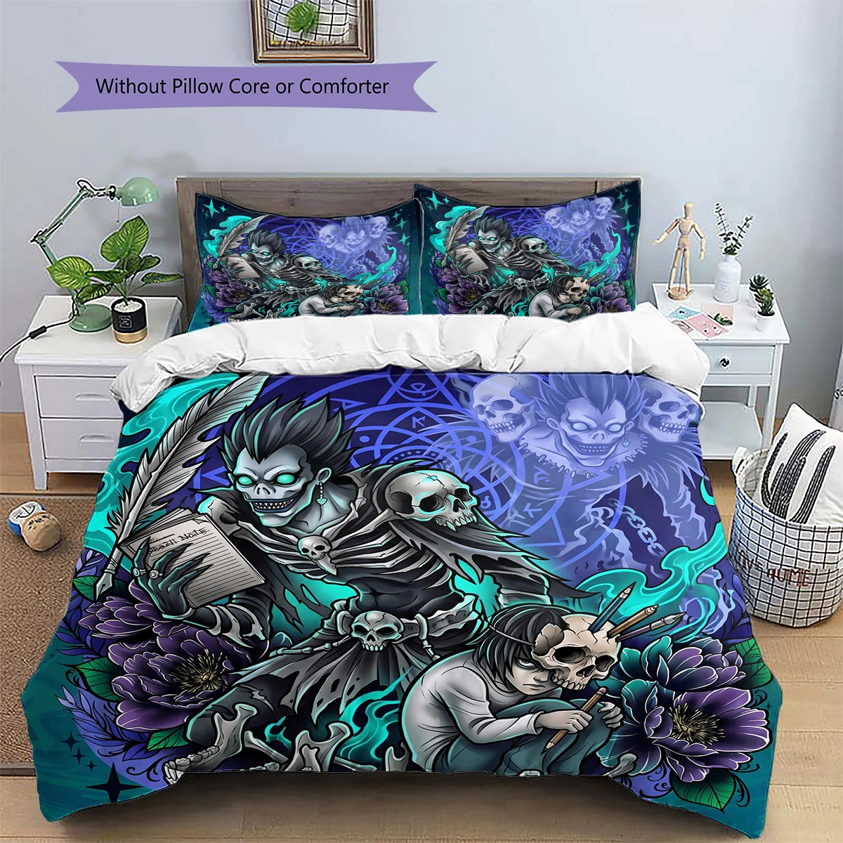 Death Note Patterned Pillowcase & Duvet Cover Set Bedroom Bedding Decor with Anime Style Great Gift for Enthusiasts.-TING