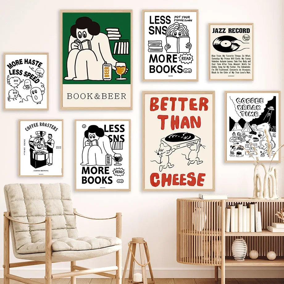 

Korean Lovely Dinosaur Mouse Cartoon Design Canvas Wall Art Living Room Home Decor Interior Painting Poster