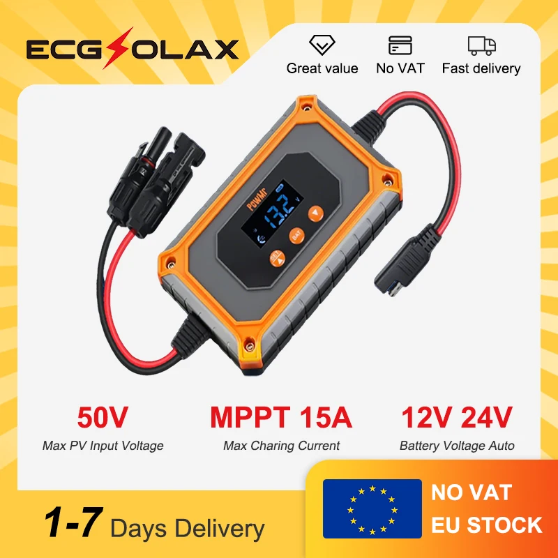 ECGSOLAX 15A MPPT contrôleur de Charge solaire 12 V/24 V contrôleur solaire LiFePo4 chargeur de batterie avec écran LCD système solaire complet