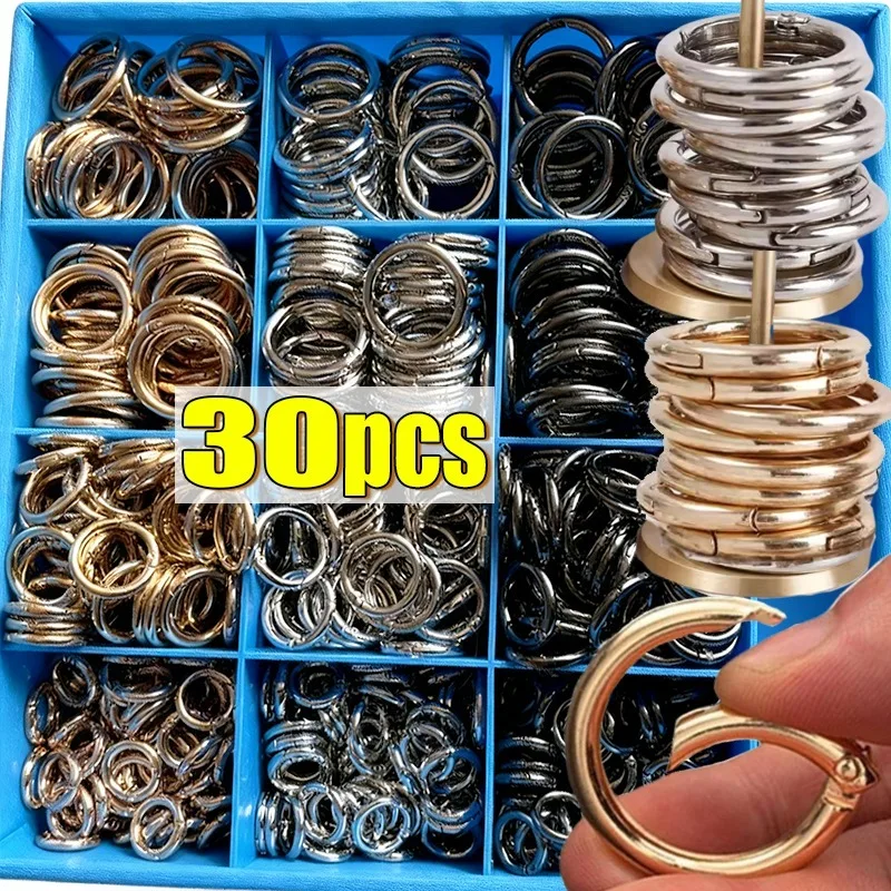 Anillo de Metal en Forma de O, Llavero con Resorte, Mosquetón Circular, Cierre de Mosquetón, Accesorios de Ferretería para Hacer Joyas y Bolsos Hechos a Mano
