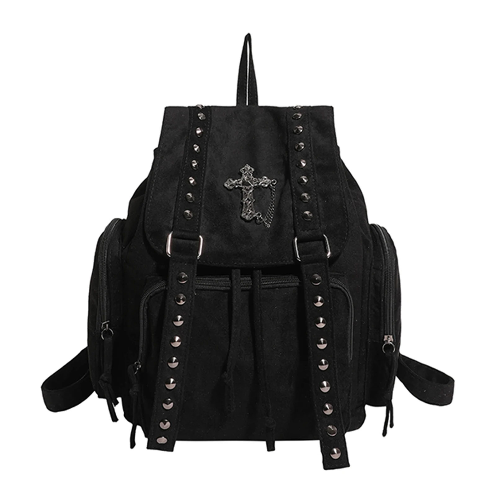 Gothic Punk Travel Student Backpack Large Capacity Rivets Backpacks Duffel Bag with Cross Stud Design for Women Everyday Use