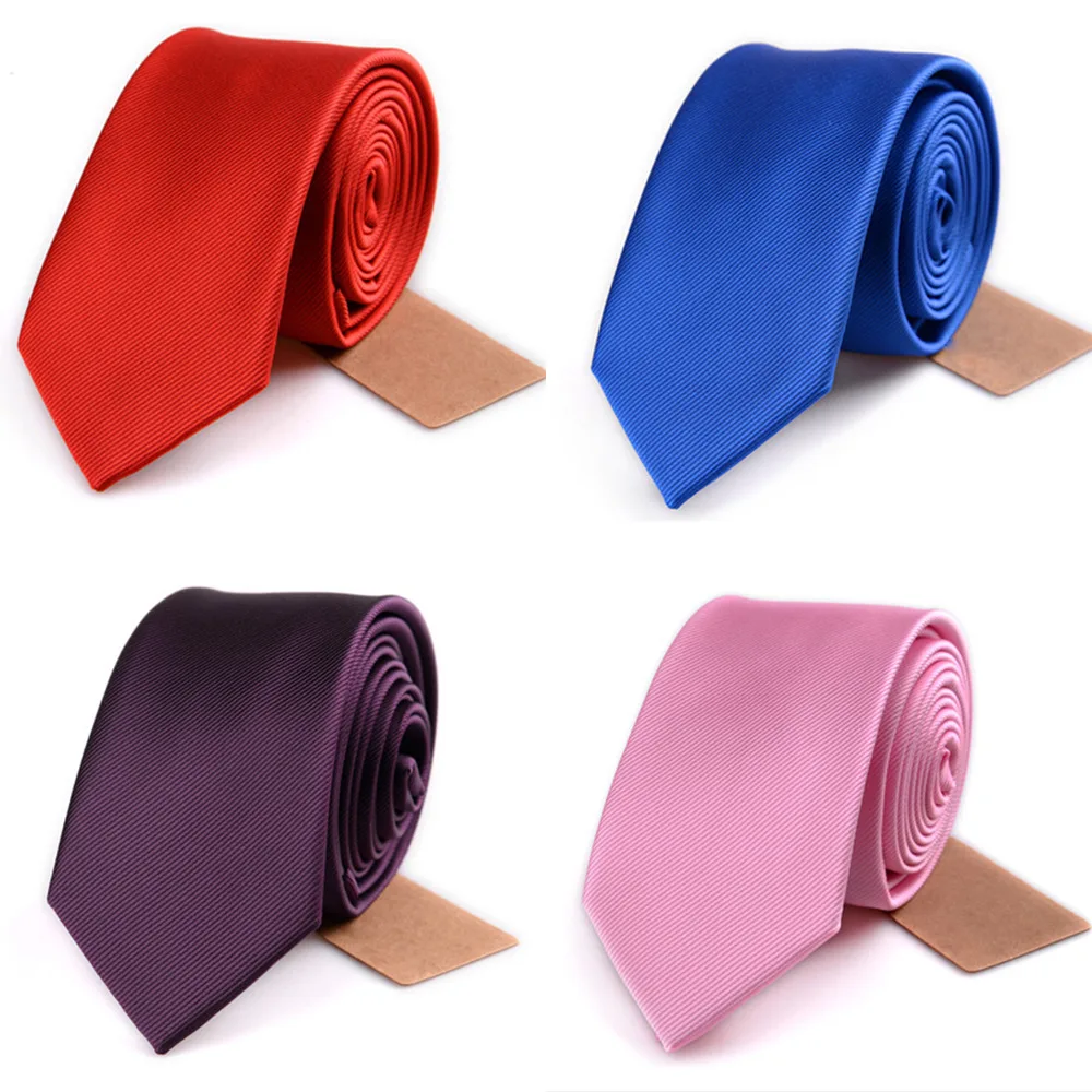 

6cm Thin Narrow Version Pure Color Thin Ties Man Business Silk Tie Wedding Casual Necktie Men Red Blue Black Tie Gifts for Men