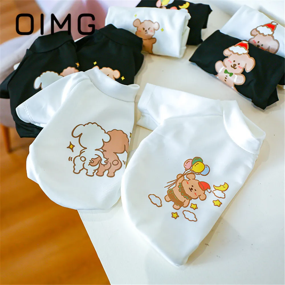 OIMG Sheep Print Round Neck Shirt For Cat Dog Clothes Pomeranian Cute Puupy White T Short Sleeve Comfortable Small Dogs Hoodie