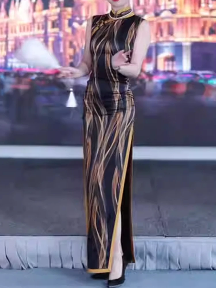 

Ele Long Gown Vintage Sle Performance ow Daily Banquet High Slit Breathable Comfortable Regenerated Fiber