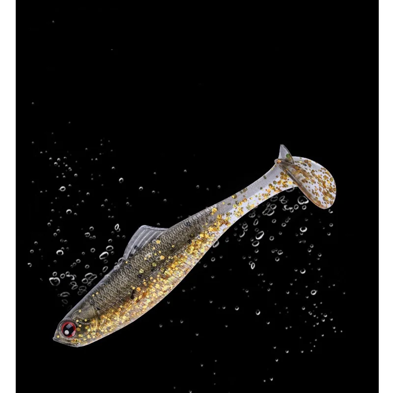 Reizbarer weißer Streifen, weicher Köder, T-Schwanz, Angelköder, langsam sinkend, künstlicher Köder, Wurm, 4–7 cm, schwarzer Pit Culter, Mandarine – Detail 4