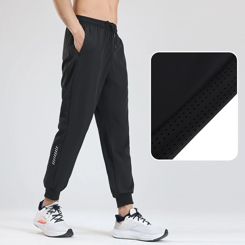 2024 New Spring/Summer Men's Quick Drying Sports Pants Outdoor Running and Fitness Thin Breathable Hole Elastic Tie Feet Pants