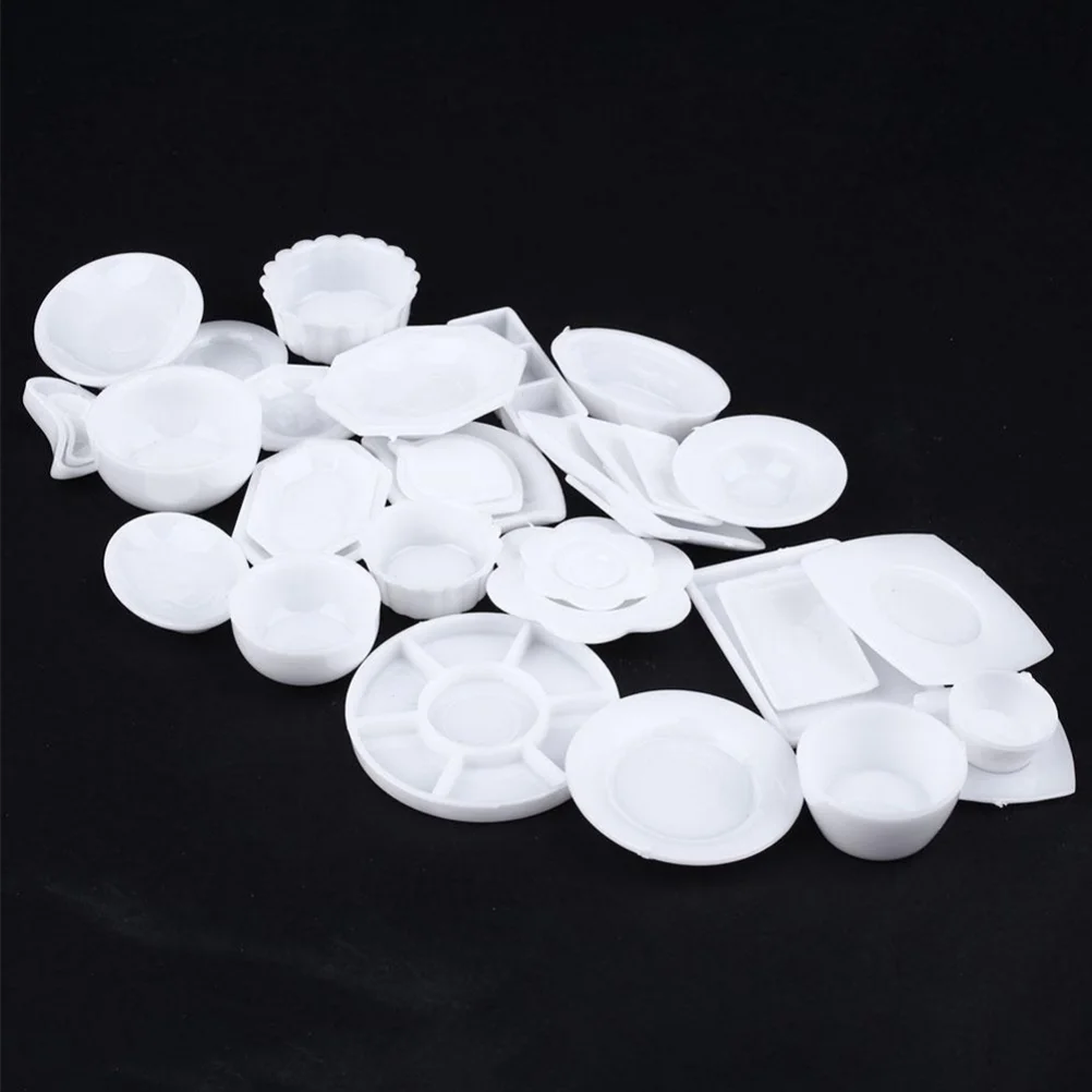 

33 Pcs Kitchen Mini Tableware Miniatures Cup Plate Dish Decor Toys Kitchen Accessories (White) Kitchen Tableware