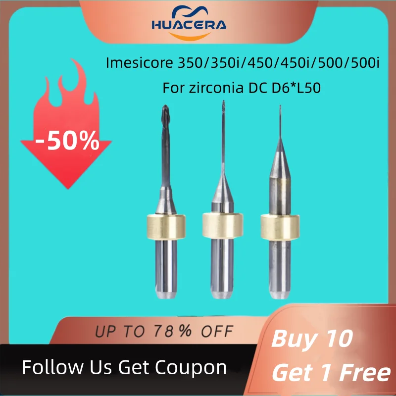 Imesicore 350i/450i/550i DC Coating D6 Dental Lab Zirconia PMMA PEEK Milling Cutter Dentistry Grinding Tool Milling Burs