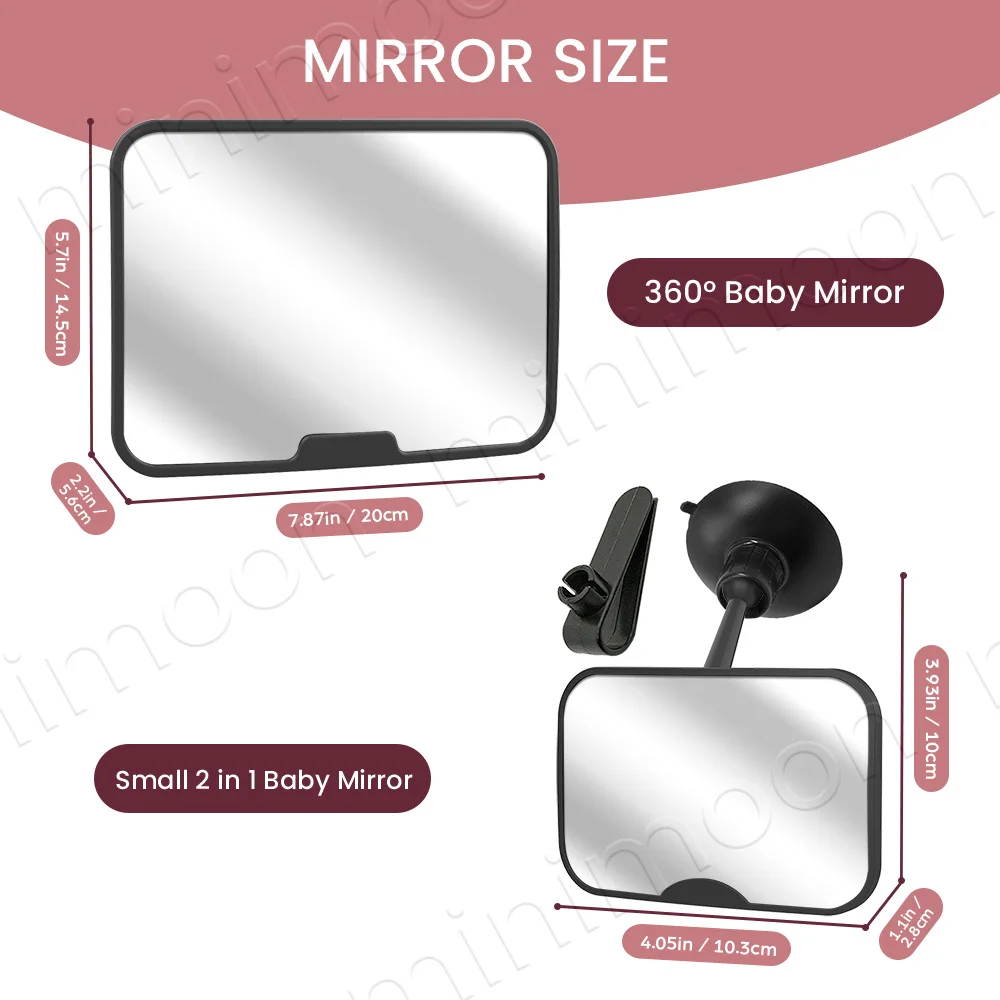 Dual Baby Car Mirror Set: Clip-On Forward & 360° Rear Facing Shatterproof Mirrors for Full Coverage Monitoring