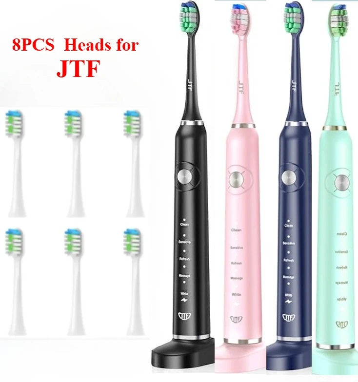8PCS Replacement Toothbrush Heads for JTF Sonic Electric Toothbrush， Accessories Nozzles Bristles white Travel-Friendly Case