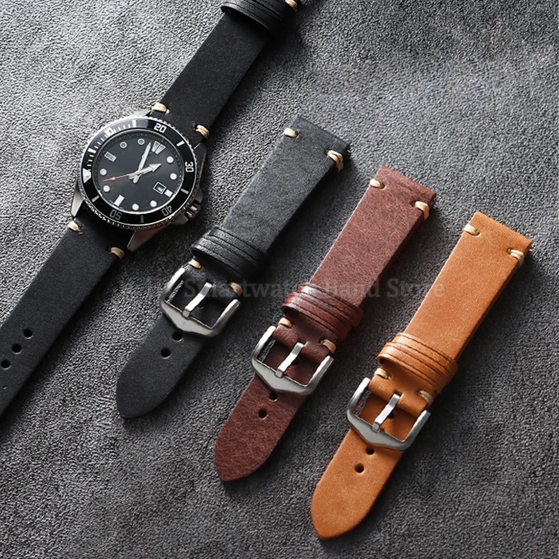 18mm 19mm 20mm 21mm 22mm 23mm 24mm pulseira de relógio de couro para seiko para omega para tudor pulseira de liberação rápida pulseira de couro