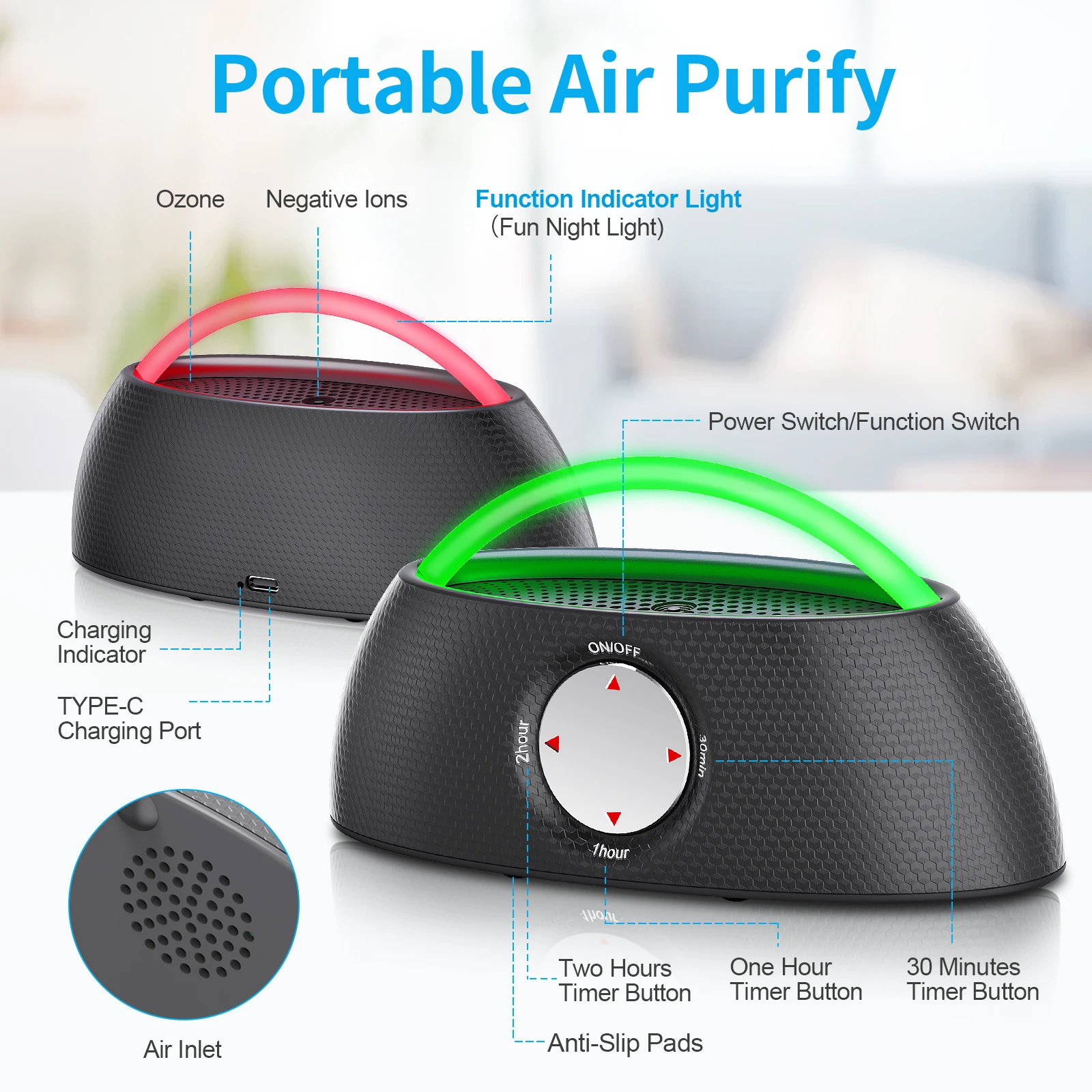 Portable High Quality Mini Ozone Generator Electric Home Cleaning Air Purifier Allergy Relief Dust Mold Removal for Outdoor Use