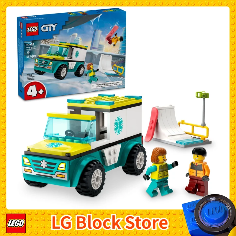 LEGO City Emergency Ambulance and Snowboarder Toy Vehicle Playset Boarder and Paramedic Minifigures Winter Toy for Ages 4+ 60403