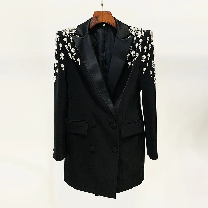 Kristall Frauen Anzug Damen formelle Blazer elegante schwarze weibliche Doppel knopf Business Arbeit tragen Büro Dame Jacke Abschluss ball Mantel