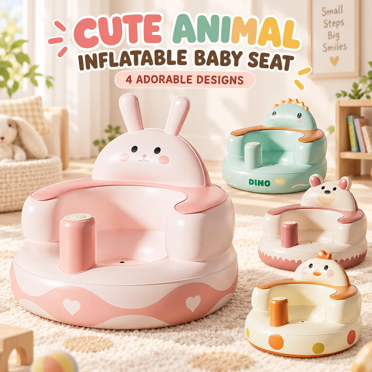 1PC Baby Inflatable Seat Infant Sofa Chair with Back Support Cute Animal Floor Seat for Sitting Up Indoor Baby Furniture
