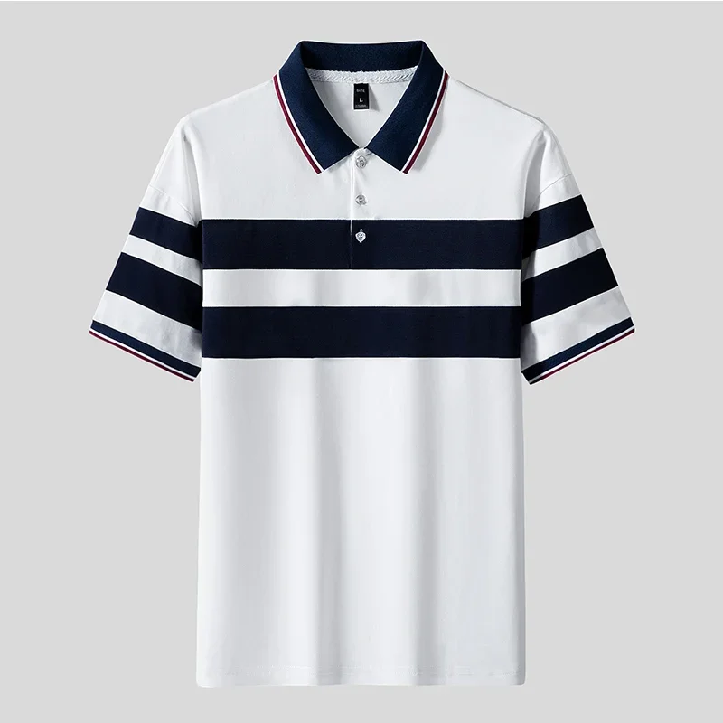 

Summer Polo Shirt Men Cotton Casual Business Tops Mens Striped Poloshirts for Men Shirts Short Sleeve Clothing Ice Felling 261